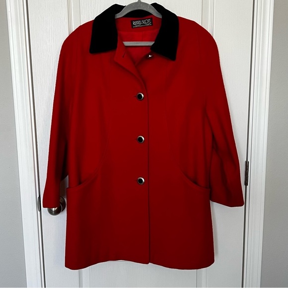 Vintage Russell Scott Women’s 80’s Wool Coat Red Black Single Breasted XL - Picture 3 of 13
